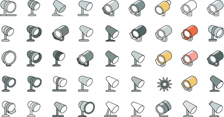spotlights floodlights and modern light fixtures and icon set