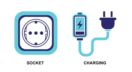 Vector illustration of electric socket and battery charging isolated on illustration