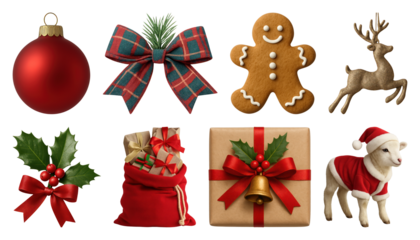 PNG Festive holiday decorations collection, transparent background