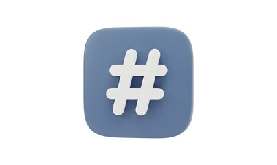 Fototapeta premium Title: 3D Blue Rounded Square Hashtag Icon - Social Media Tag Trending Topic and Keyword Index 