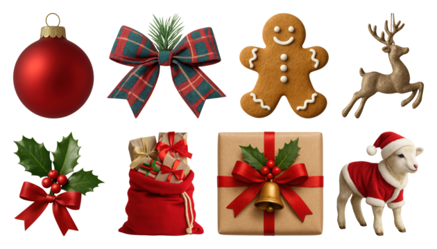 PNG Festive holiday decorations collection, transparent background