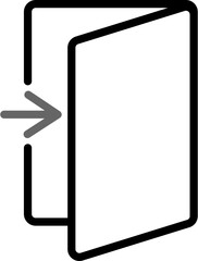 Simple black grey login, door open arrow point in icon sign symbol in outline line art style vector