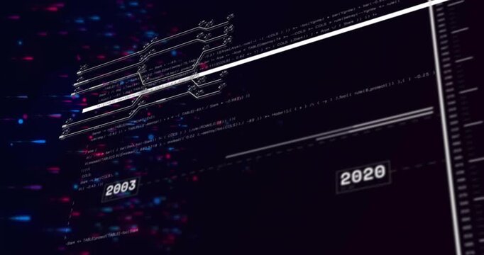 Timeline branch cluster pulsing on HUD while white sweep line starting, revealing years telemetry