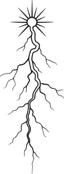 realistic lightning bolt with bright flare and electric spark on dark sky featuring thunderstorm