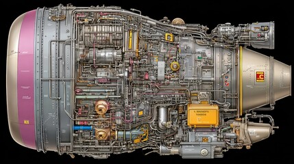 powerful jet engine, deconstructed into its thousands of individual parts, all floating in perfect formation in zero gravity, complex systems analysis 