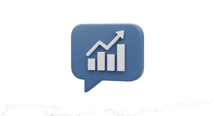Title: 3D Blue Chat Bubble with Growth Chart Icon, Business Communication and Analytics