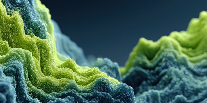 Vivid biogenic abstract terrain in lime and blue with velvet textures for premium design concepts.


