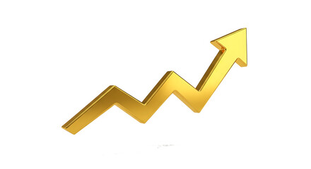 Title: 3D Golden Upward Zigzag Arrow, Business Growth and Positive Trend
