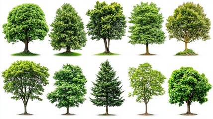 Fototapeta premium Aerial - view Collection of Diverse Green Trees on White Background