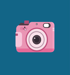 Pink Stylish Digital Camera Flat Vector Illustration on Blue Background
