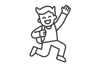 Fototapeta premium Cheerful young student running with a backpack and waving hand gesture