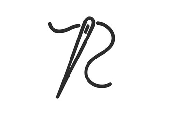 Minimalist symbol of a sewing needle and thread for tailoring and textile crafts