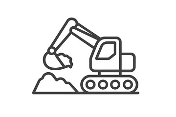 Naklejka premium Heavy construction excavator digging a large pile of dirt and earth at a work site