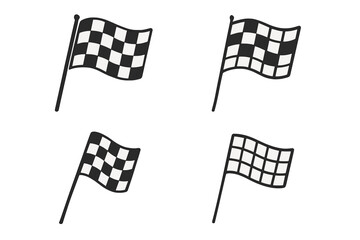 Four different styles of checkered flags for racing and competition symbols