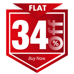 Flat 34 percent off vector sale badge. Modern discount offer banner, sticker, or icon template for website, app, and social media marketing. Isolated PNG element with transparent background.