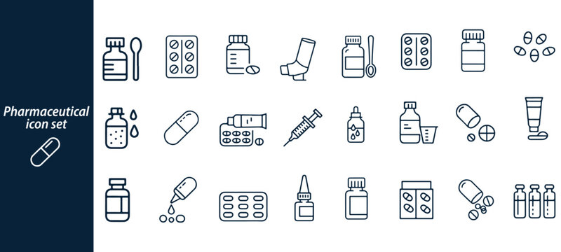 Pharmaceutical outline icon set