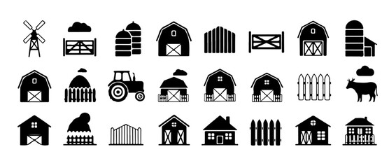 Create your own charming countryside scene with these delightful farm silhouette elements