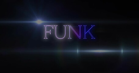 Black frame fading out, centered neon FUNK fading in, streaks sliding and pulsing for title reveal - Powered by Adobe