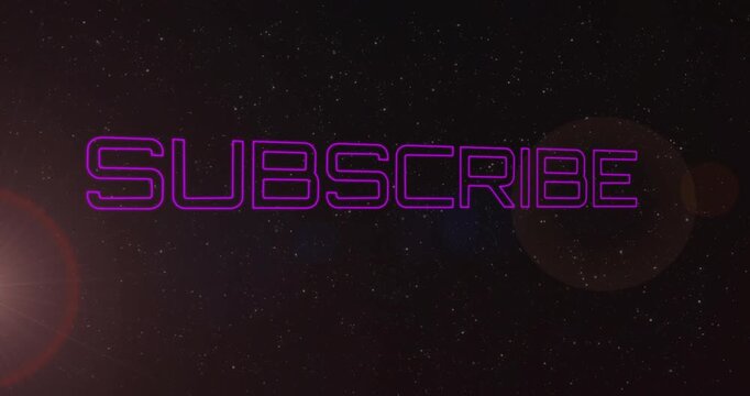 Cyan beams appearing from top and sweeping down, revealing neon SUBSCRIBE outline, forming CTA