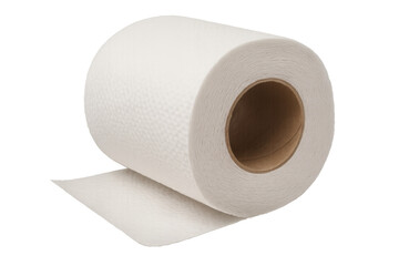 Fototapeta premium White roll of toilet paper unwinding, showing textured tissue surface, a common household hygiene item on transparent background