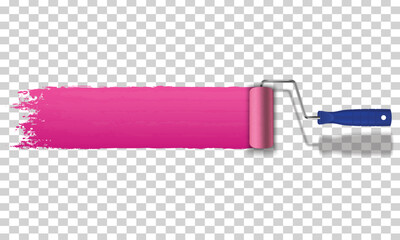 Pink paint roller applying a fresh stroke of vibrant color.