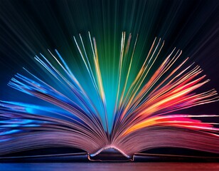 open book with colorful pages illuminated by dramatic light rays