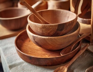 crafting wooden kitchenware artisan bowls and spoons cozy artisan shop close up rustic charm