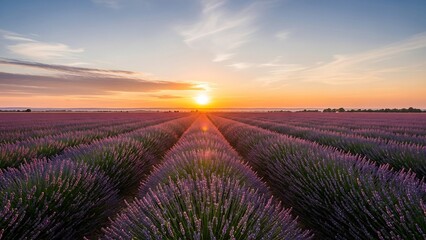 Lavender Field at Sunset - A Serene Landscape of Purple Hues.