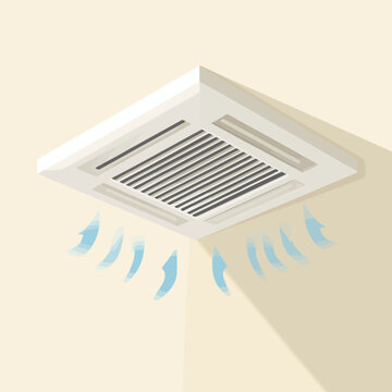 Ceiling Mounted Air Conditioning Unit with Airflow Illustration