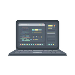 Flat Vector Illustration Of A Laptop Displaying Code