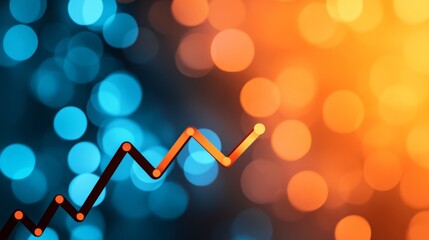 Bokeh Lights and Growth Chart Upward Trend, Data Visualization, Stock Market Growth, Investment