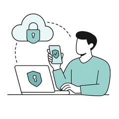 Man using cloud shield cybersecurity