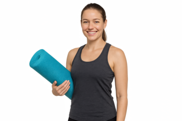 Fitness woman holding exercise mat