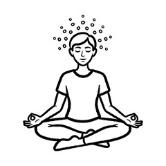 Minimalist Black Outline Drawing of Meditating Person with Aura Circles