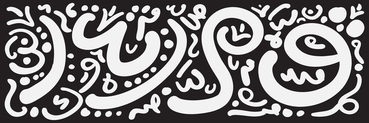Creative minimalist hand-drawn random lines design contains random freehand Arabic letters without specific meaning in English, spontaneous lines, and vector illustrations.