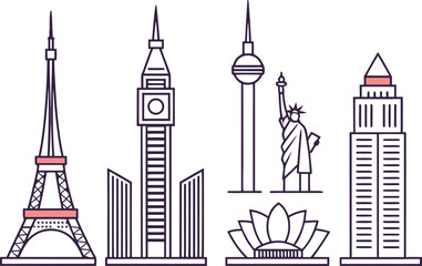 Fototapeta premium Tourist Destination Illustration Set. Famous Tourist Destination Art. World Tourist Destination Graphics. Tourist Destination Outline Pack. Global Tourist Destination Elements. Travel Tourist