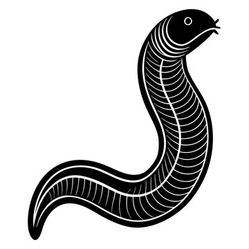 Black 3d silhouette of a stylized eel or leech white