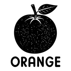Black and white illustration of an orange with text