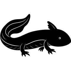 Black axolotl silhouette with white eye and internal lines