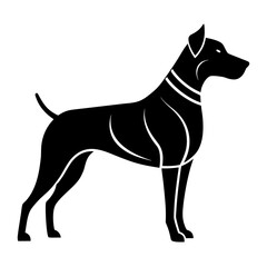 Black dog silhouette with white accents on white background
