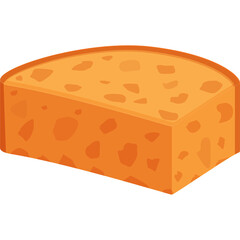 Isometric Slice of Orange Cheddar Cheese with a Textured Surface on a Transparent Background