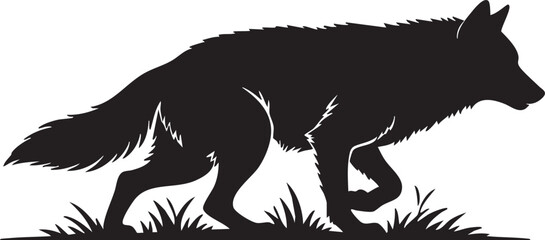 Majestic Wolf Walking in Grass Silhouette Vector Illustration