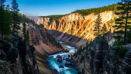 Grand Canyon of the Yellowstone River with vibrant colors.