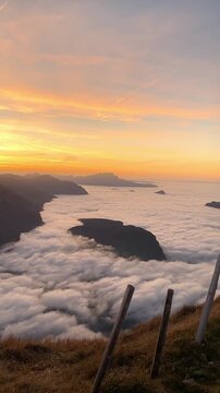 Stoos Ridge Hike with breathtaking sea of fog over Switzerland at sunset