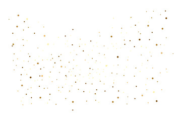 Gold confetti dot background isolated on white Shiny glittering dust texture with gold particles