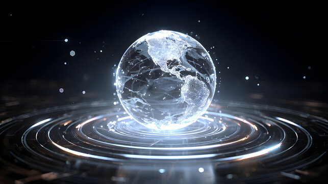 Futuristic holographic earth projection with glowing digital effects for technology design - Powered by Adobe