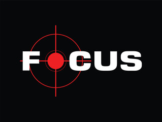 The word "FOCUS" in white with a red target design replacing the "O" on a black background.