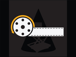 Illustration of a rotating wheel with an arrow pulling a dashed line across a surface, set against a dark background with a geometric pattern.