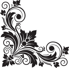 Elegant Floral Corner Design with Swirls and Leaves.