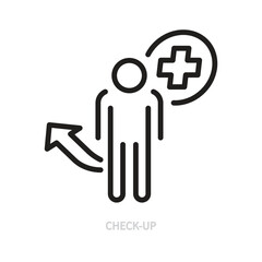 Check-up line icon. Human, arrow up black sign. Medical inspection symbol. Medicine, hospital, health, healthcare concept. Vector illustration. Editable stroke. Isolated on a white background.
